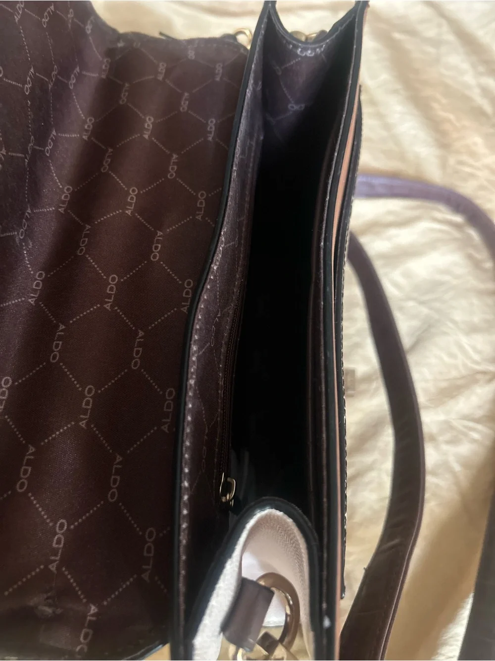 ALDO Brown & Tan Croc-Embossed Satchel with Snake-Print Accent